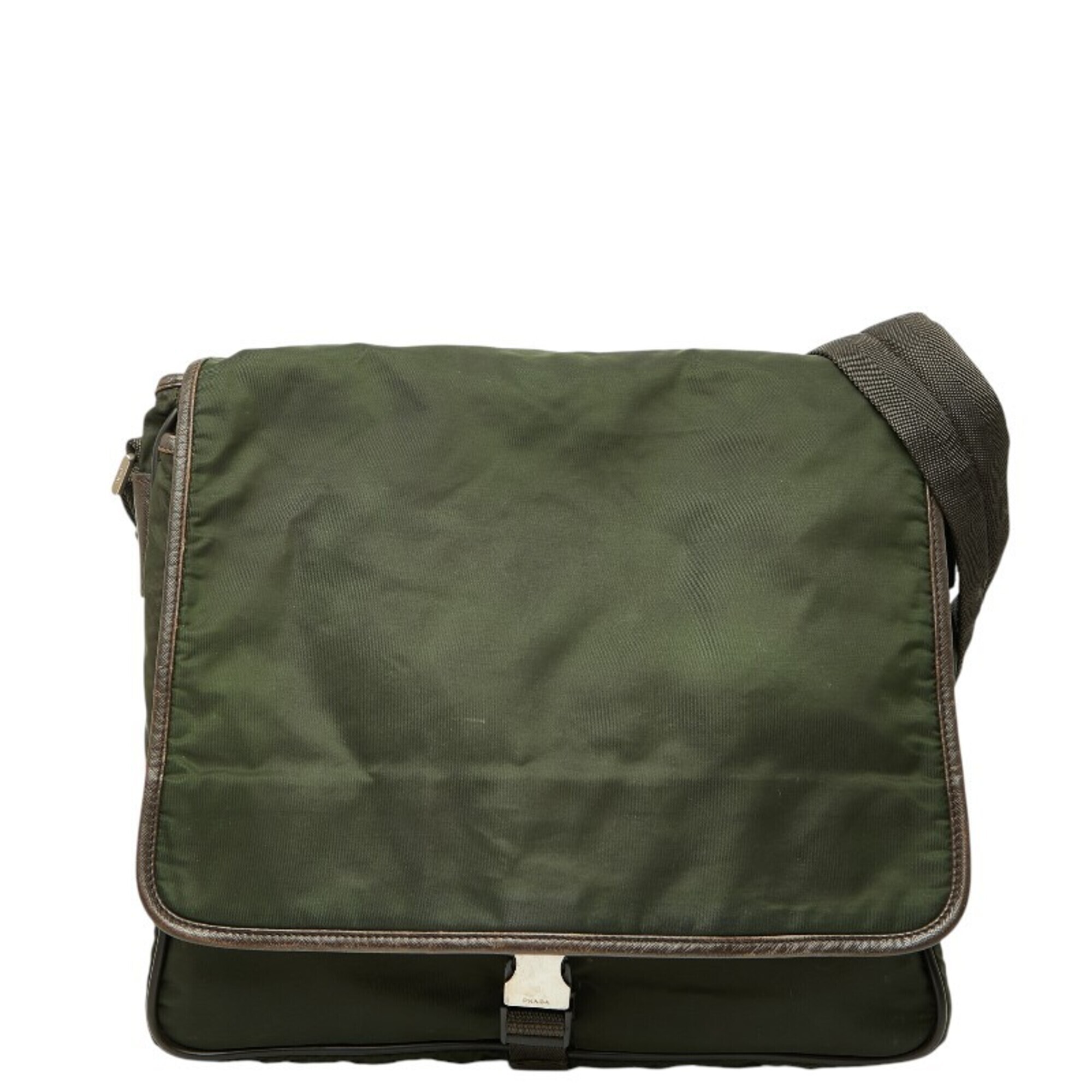 Prada Tessuto Messenger Bag Shoulder Khaki Green Brown Nylon Leather Women's ...